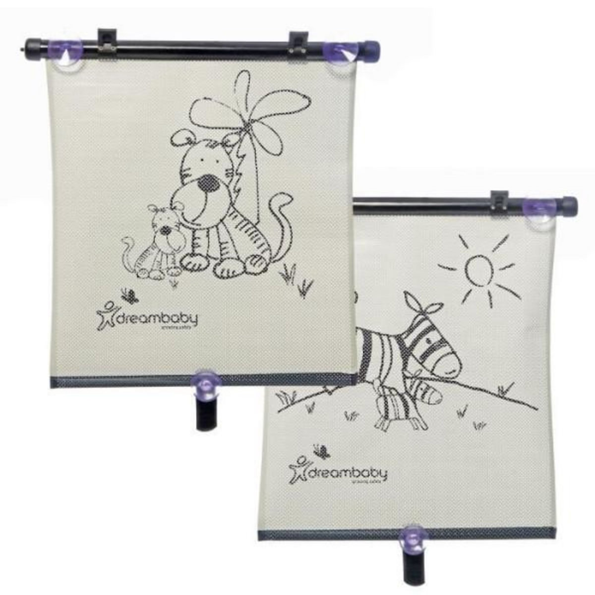 MARKET24 Store enrouleur de fenetre de voiture - DREAMBABY - Double face Zebra & Tigre Print - Réglable 2pcs