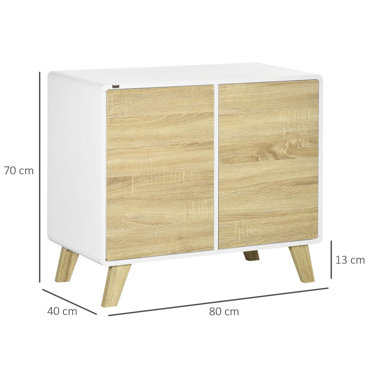 HOMCOM Buffet rangement design scandinave 2 portes avec étagère MDF panneaux blanc aspect chêne clair