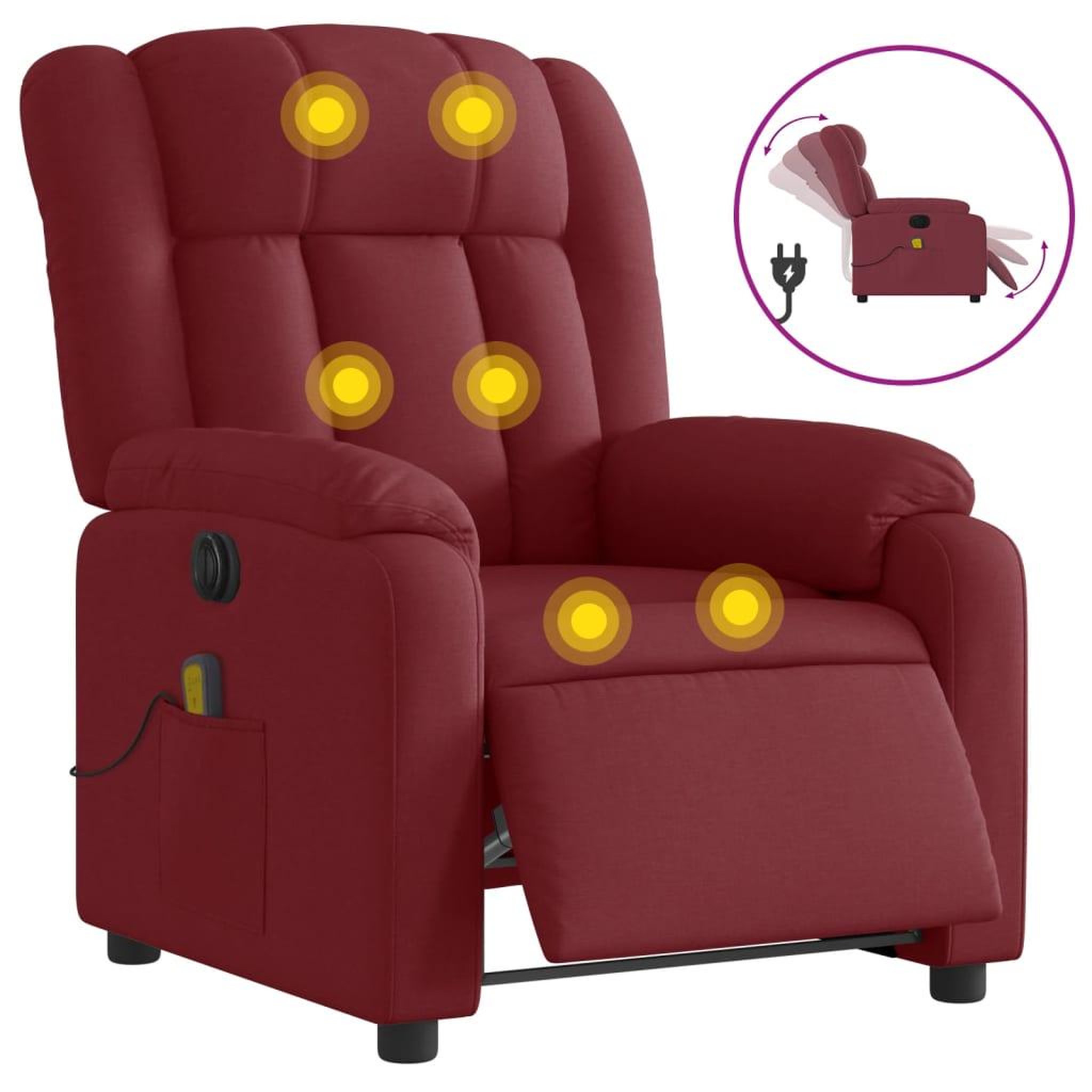 Voir la diapositive 2 : VIDAXL Fauteuil de massage inclinable electrique Rouge bordeaux Tissu