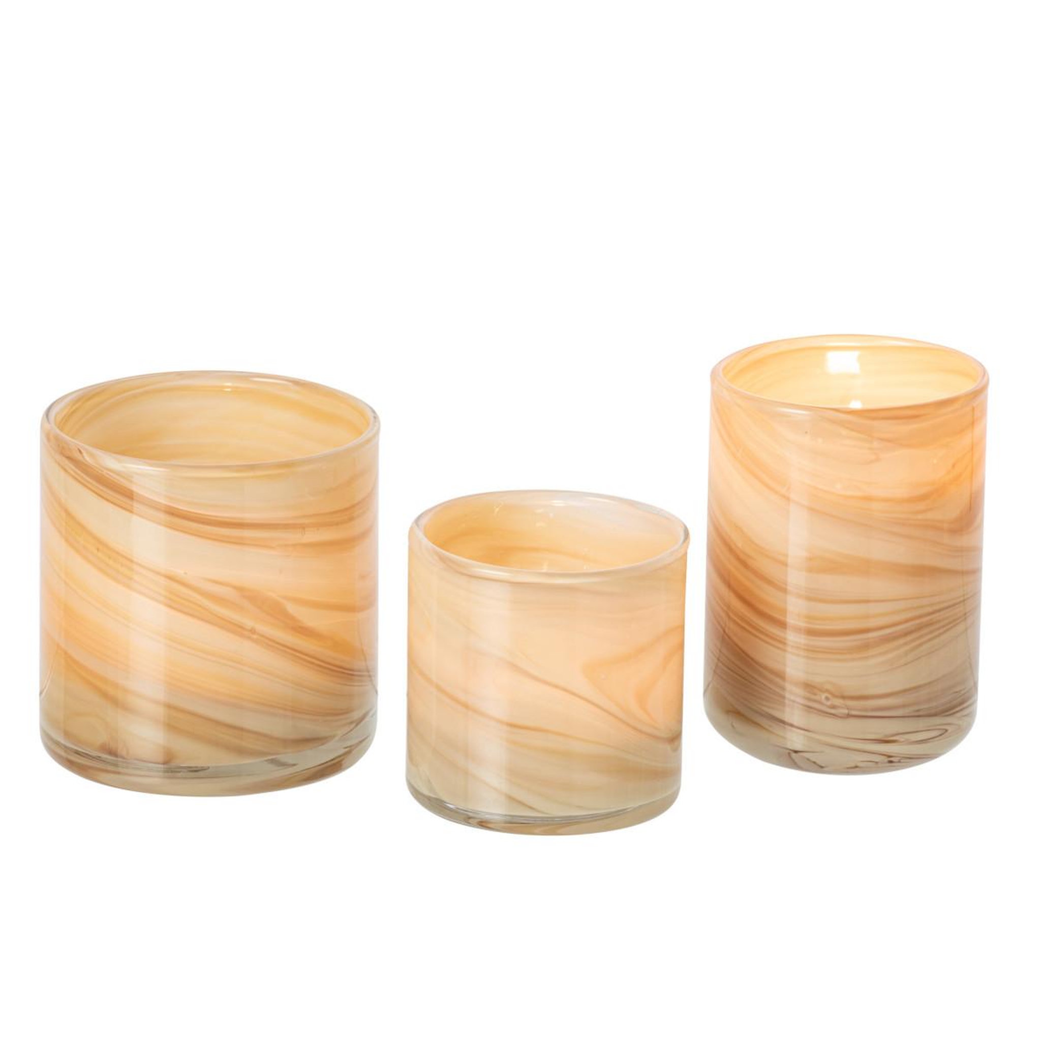 Voir la diapositive 2 : J-LINE Lot de 3 photophores effet marbre  latte  10cm beige