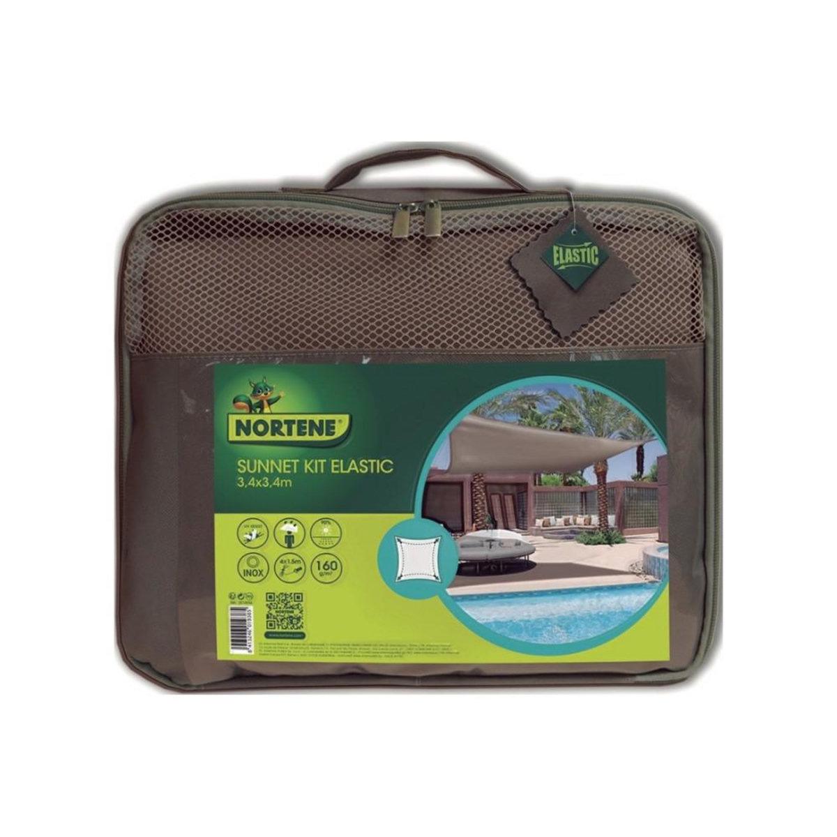 Nortene Voile d'ombrage élastique  Sunnet Kit Elastic  Taupe - Carré 3,40m x 3,40m