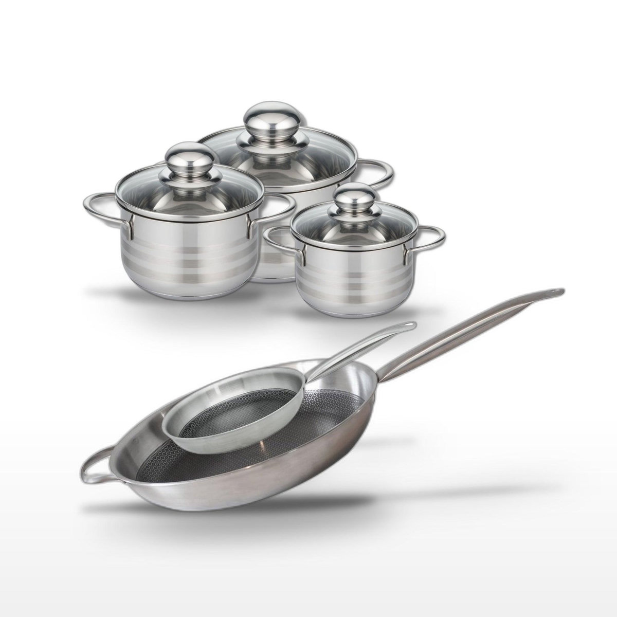 ELO Lot 2 Poêles 24/32cm et 3 Faitouts 12/14/16cm Elo Relief Solution