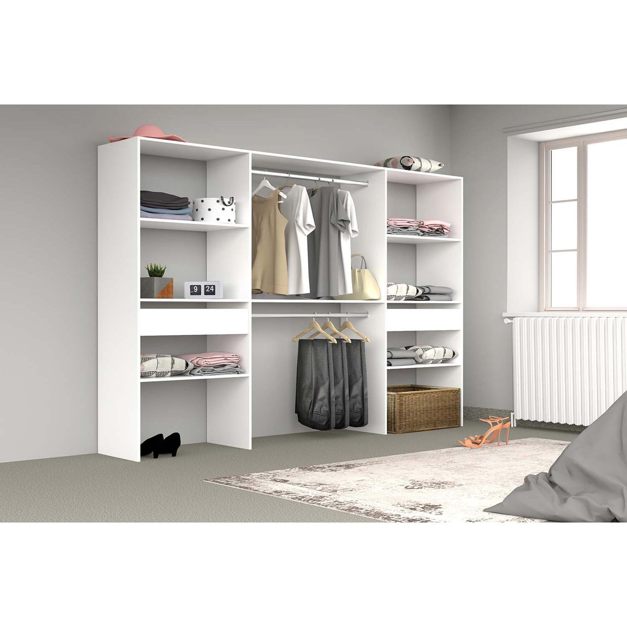 Voir la diapositive 5 : CONCEPT USINE Grand dressing blanc avec 2 penderies 6 étagères et 2 tiroirs elysee