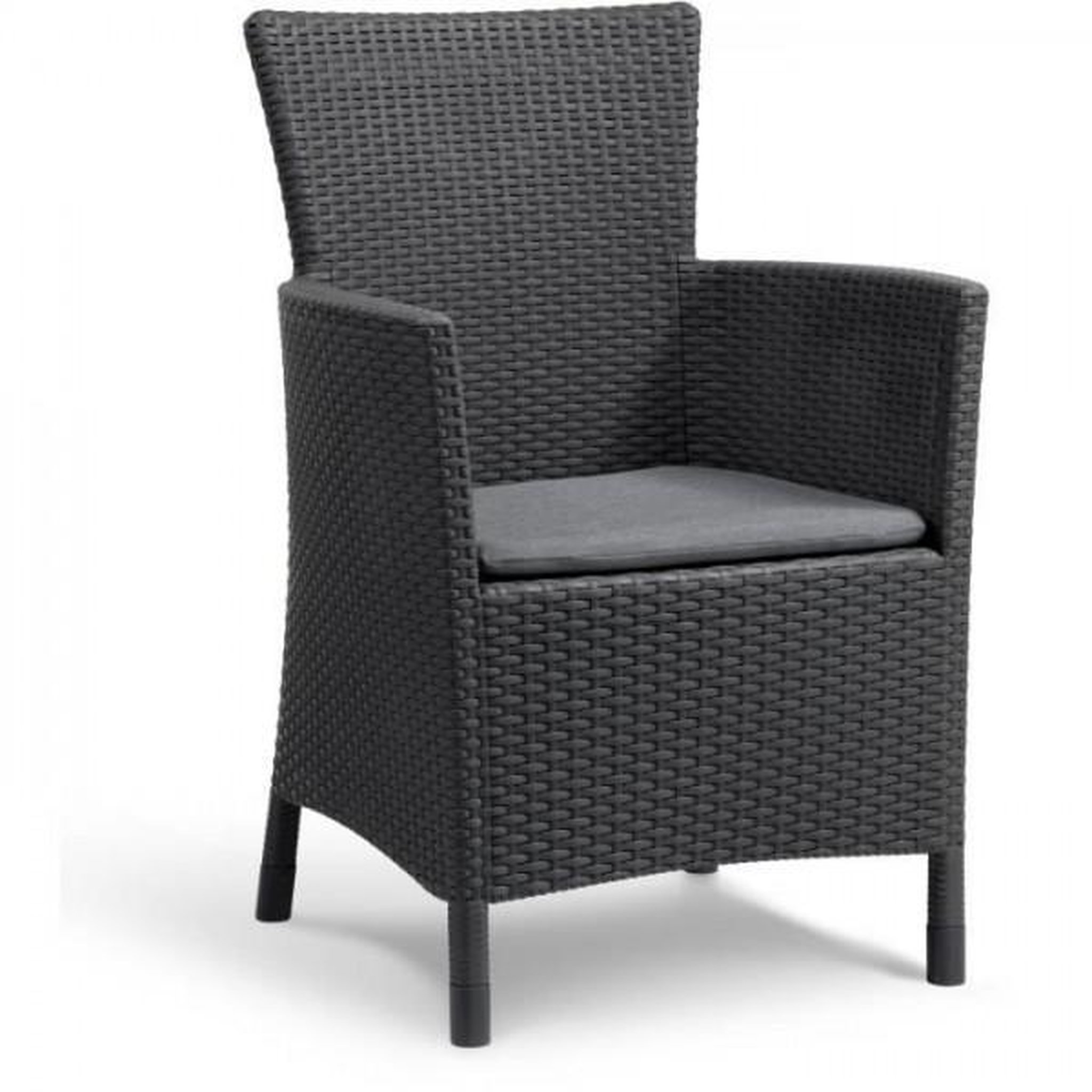 ALLIBERT by KETER Fauteuil de jardin - Allibert by KETER - IOWA - En résine imitation rotin tressé - Coloris : gris graphite - Avec coussin