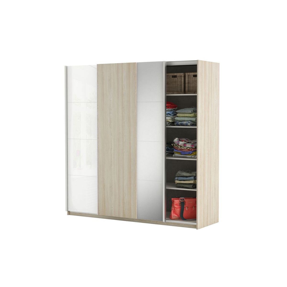 Armoire 2 portes coulissantes avec 1 miroir L203 ELIA