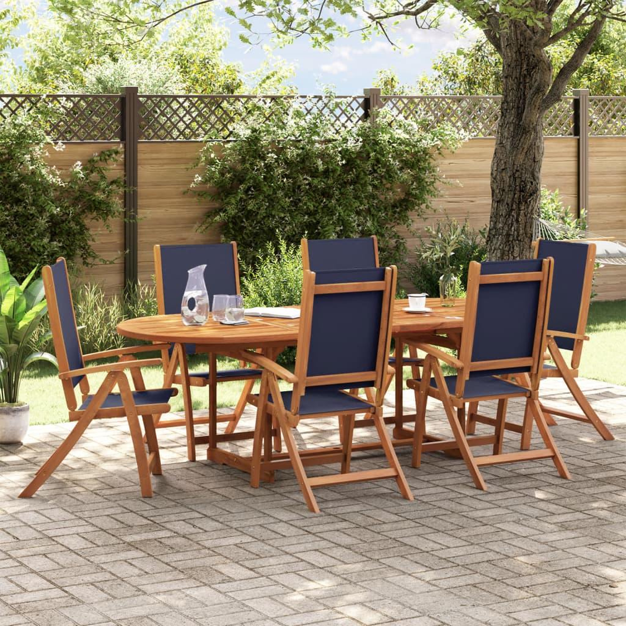 VIDAXL Ensemble a Manger de jardin 7pcs bois d'acacia solide textilene