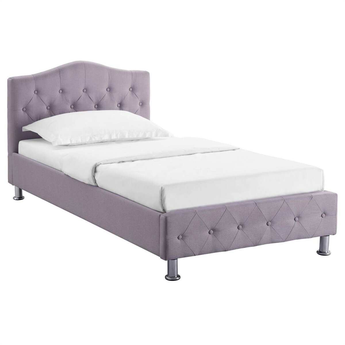 IDIMEX Lit simple BIARRITZ, 90 x 190 cm, capitonné avec sommier, revêtement en tissu