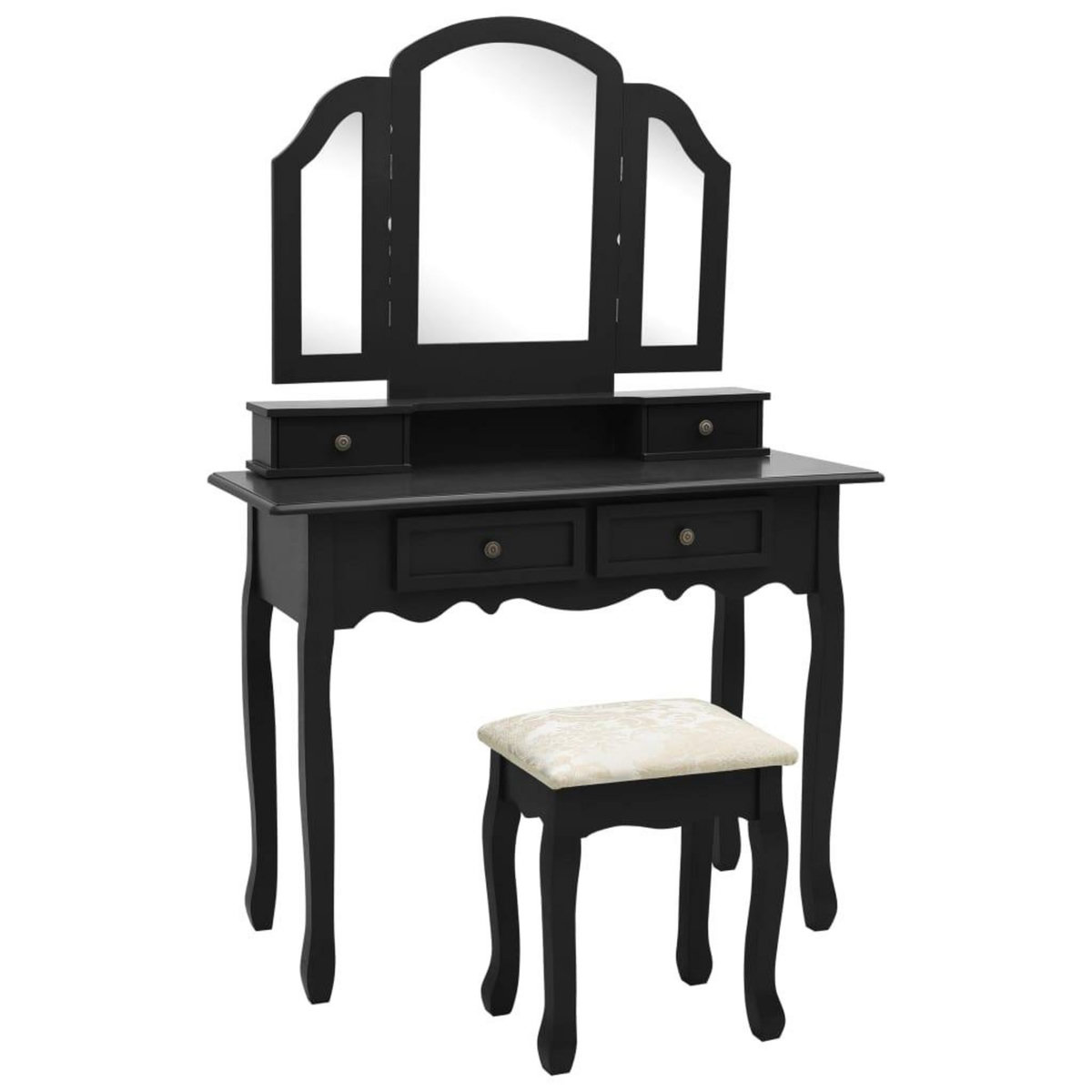 VIDAXL Ensemble de coiffeuse et tabouret Noir 100x40x146 cm Paulownia