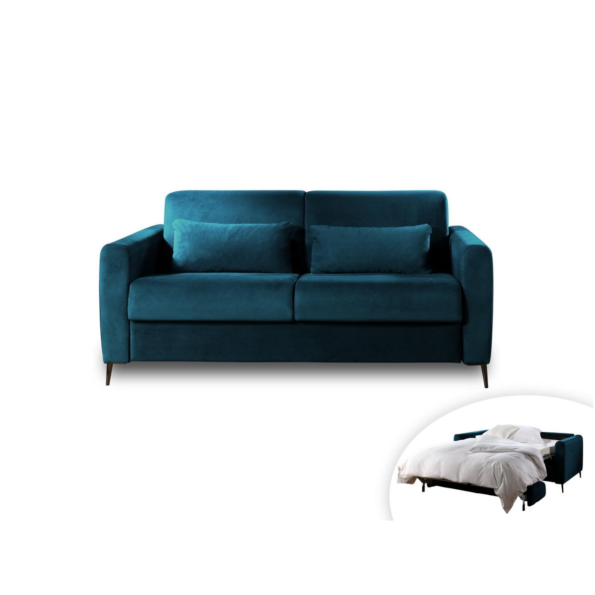 LISA DESIGN Owen - canapé 3 places convertible express couchage quotidien 140 cm matelas 12 cm en velours