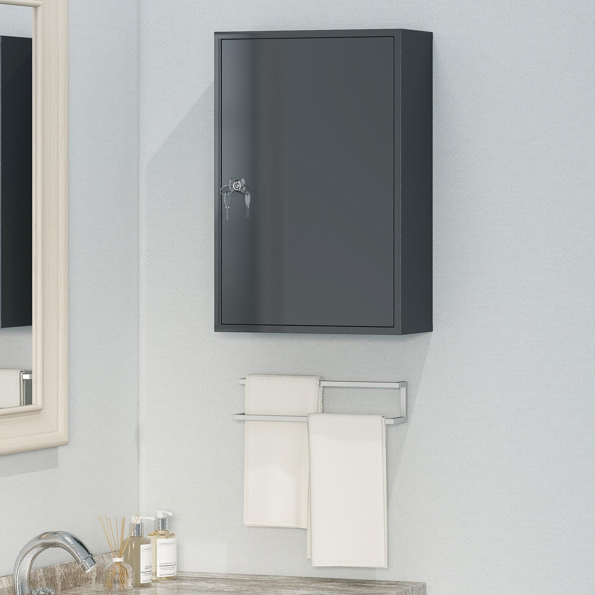 Voir la diapositive 4 : KLEANKIN Armoire à pharmacie 2 étagères 3 niveaux verrouillable dim. 40L x 18l x 60H cm 2 clés métal gris