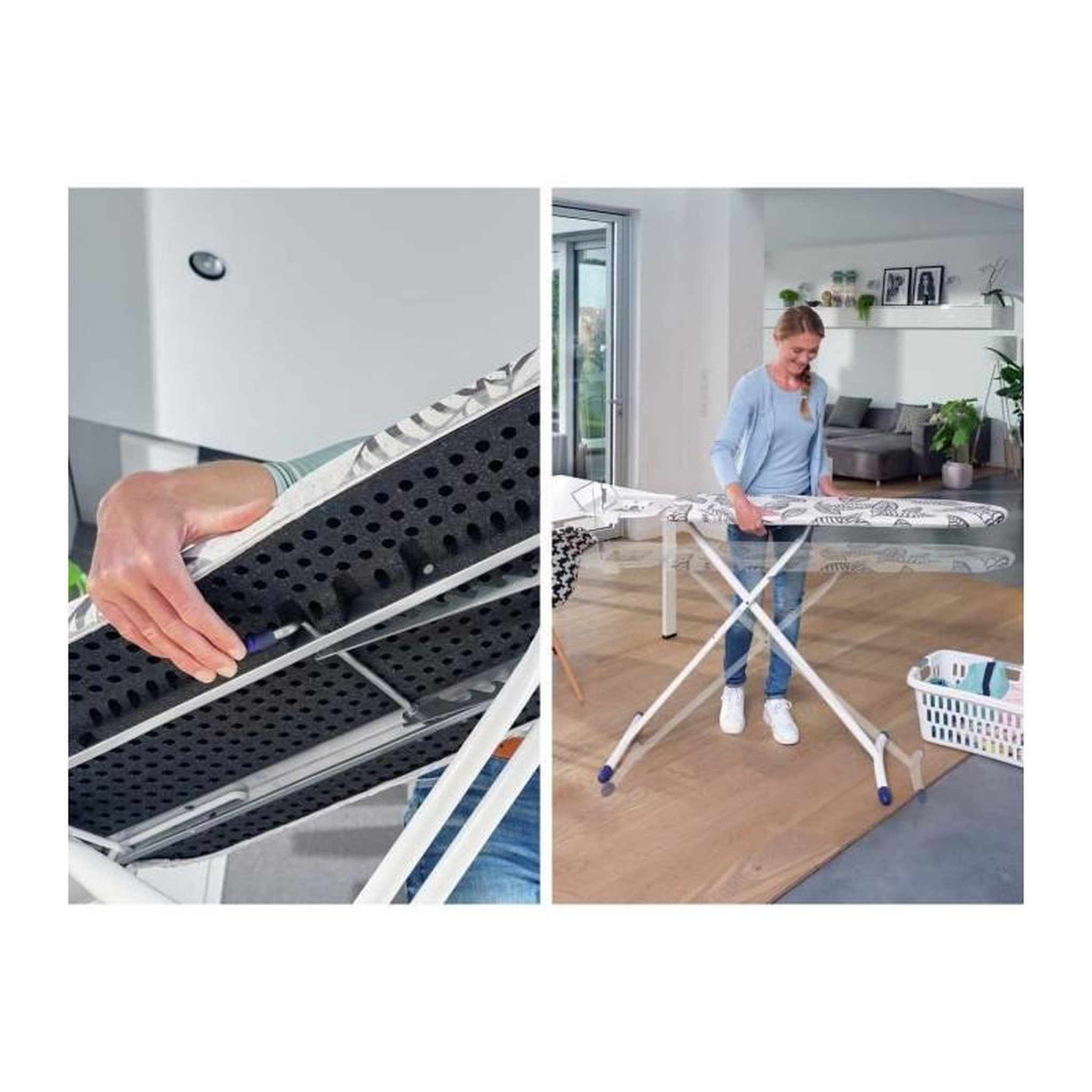 Voir la diapositive 3 : Leifheit LEIFHEIT 72565 Table a repasser Air Board Express M Solid, planche a repasser pliante 120x38 cm, avec support pour centrale vape