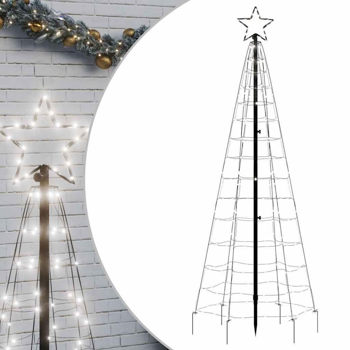 VIDAXL Sapin de Noël a LED avec piquets 220 LED blanc froid 180 cm