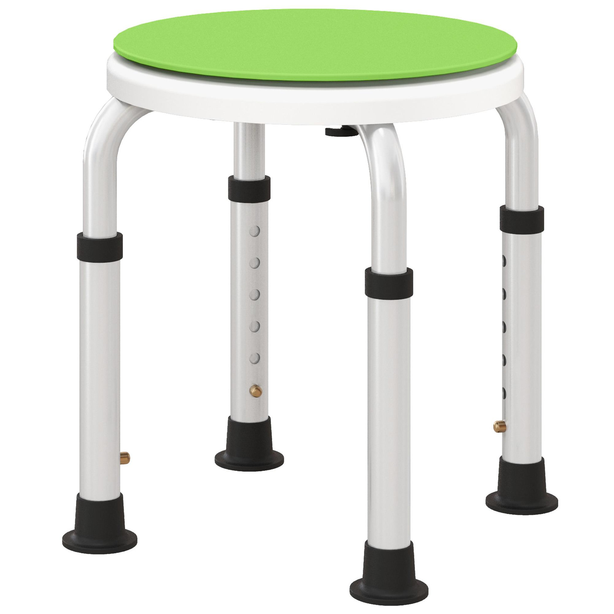 HOMCOM Tabouret de douche siège de douche - hauteur réglable, pivotant 360° - alu pp blanc vert