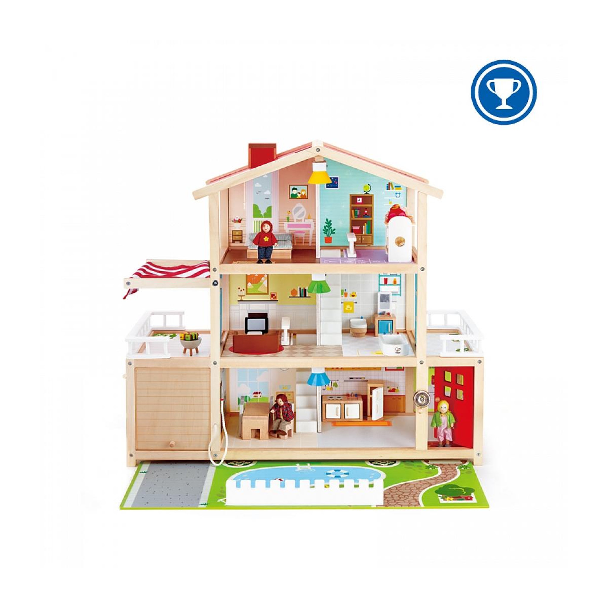 Hape Maison de Poupées, Maison 10 Pièces en Bois avec Accessoires pour les enfants