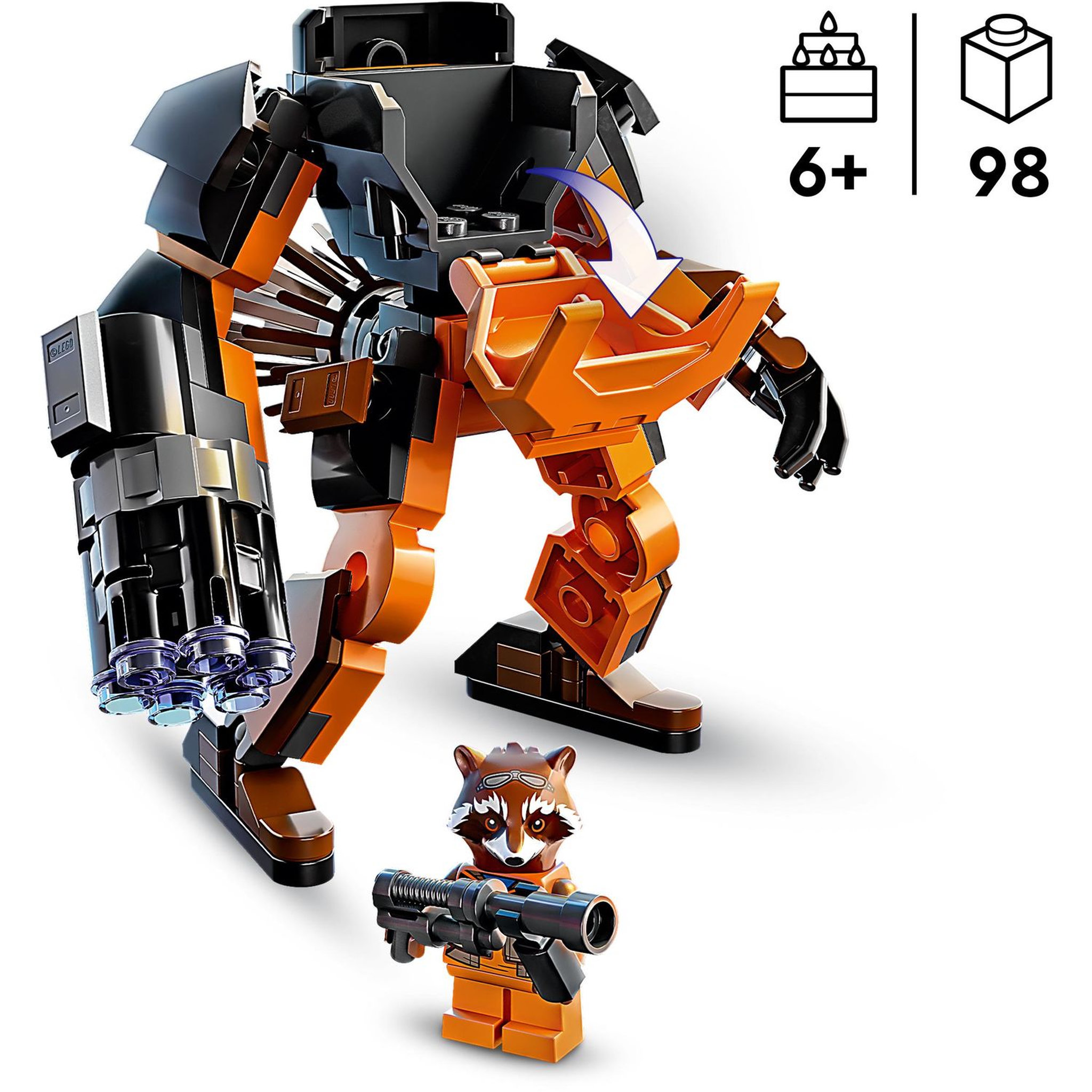 Voir la diapositive 4 : LEGO Marvel 76243 L'armure robot de Rocket,  Figurine Gardiens de la Galaxie, Jouet Raton Laveur, Avengers