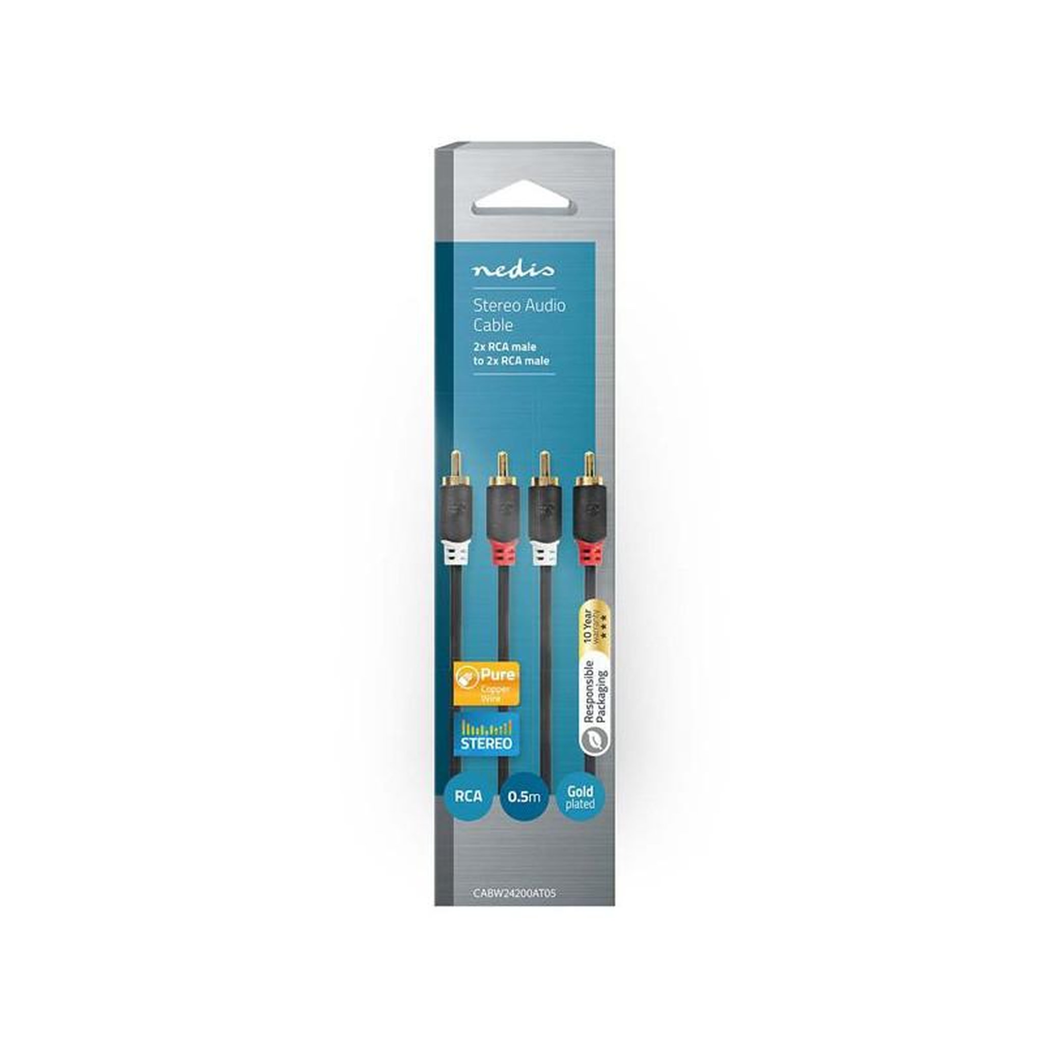 Voir la diapositive 2 : NEDIS Câble audio stéréo | 2x RCA Male | 2x RCA Male | Plaqué or | 0.5 m | Ro NEDIS - CABW24200AT05