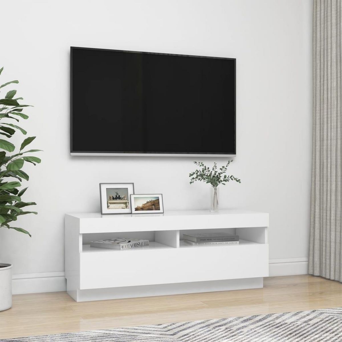 VIDAXL Meuble TV avec lumieres LED Blanc 100x35x40 cm