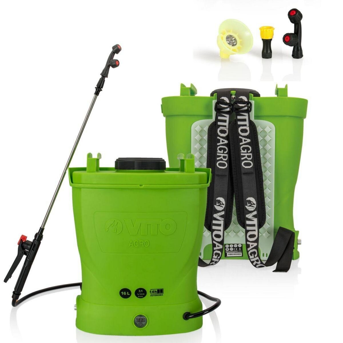 VITO Pulvérisateur de Jardin 16L à Batterie VITO - Pulvérisateur Electrique 6 bars - Buses, Chargeur et Lance Télescopique Inclus