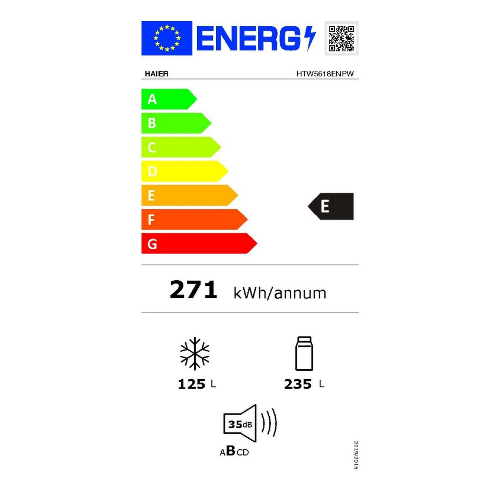Voir la diapositive 2 : HAIER Réfrigérateur combiné 60cm 360l ventilé blanc - HTW5618ENPW