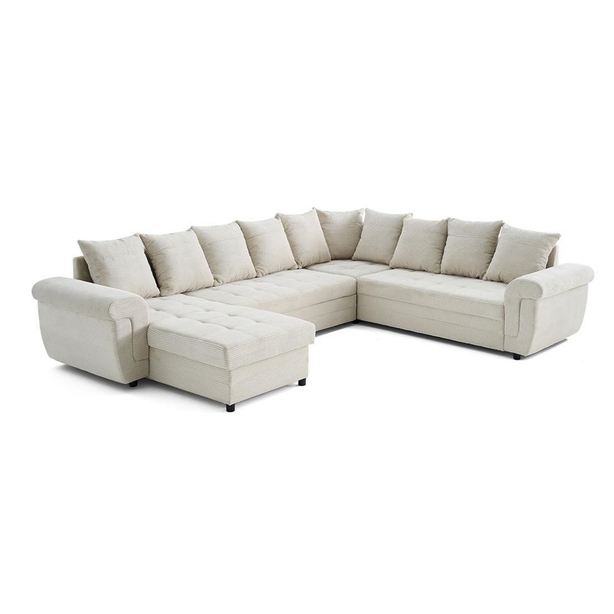 BEST MOBILIER Henry - canapé panoramique convertible - avec coffre - en velours côtelé - 7 places