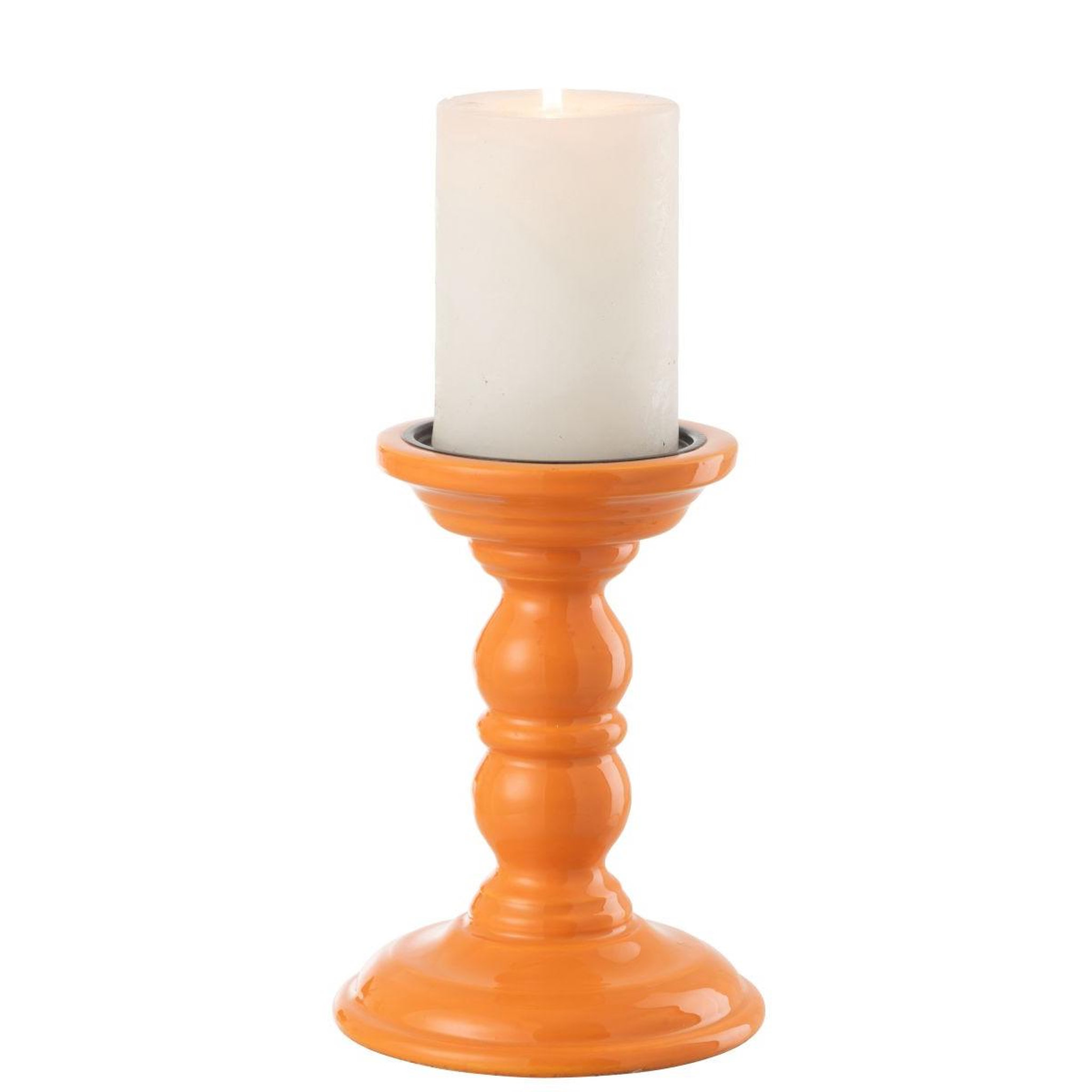 Voir la diapositive 2 : J-LINE Bougeoir haltère en bois  waldo  17cm orange