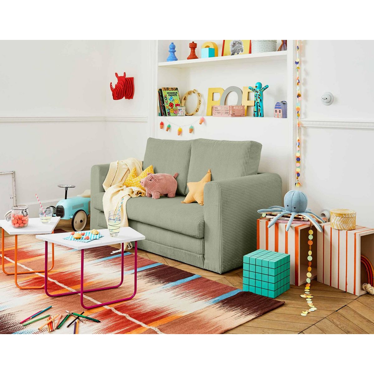 BEST MOBILIER Marilia - canapé 2 places - convertible déplimousse - en velours côtelé