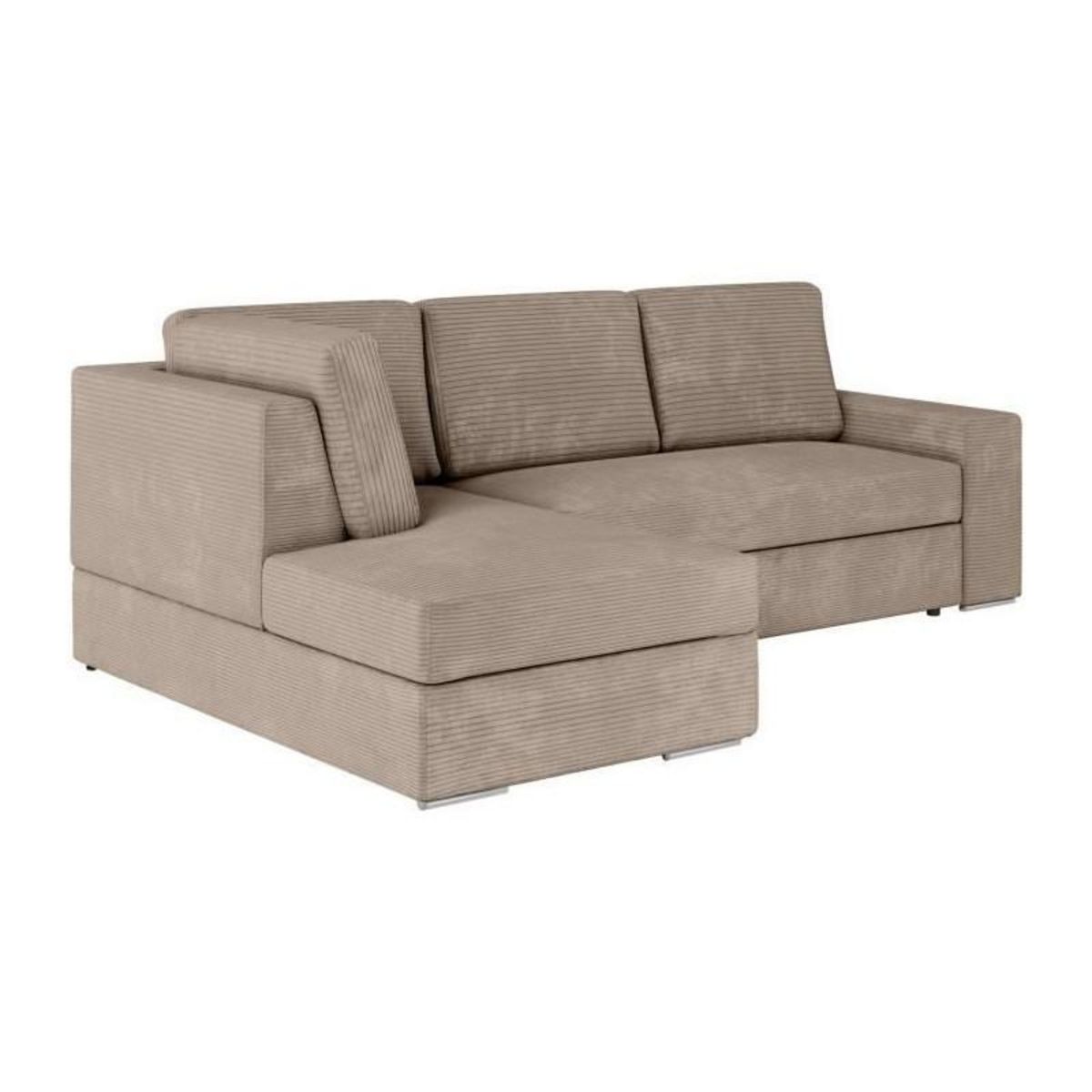 LOUNGITUDE Canapé d'angle gauche convertible ARTEMIS 4 places - Velours côtelé greige - L246 x P174 x H96 cm