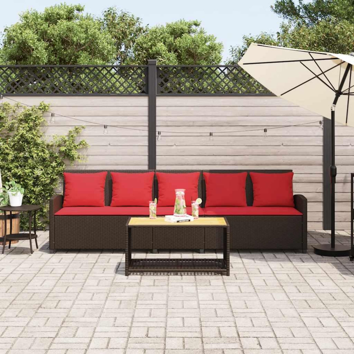 VIDAXL Canape de jardin avec coussins 5 places brun resine tressee