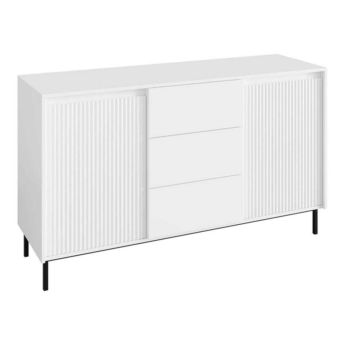 BEST MOBILIER Girona - buffet bas - blanc - 3 tiroirs et 2 portes - 153 cm