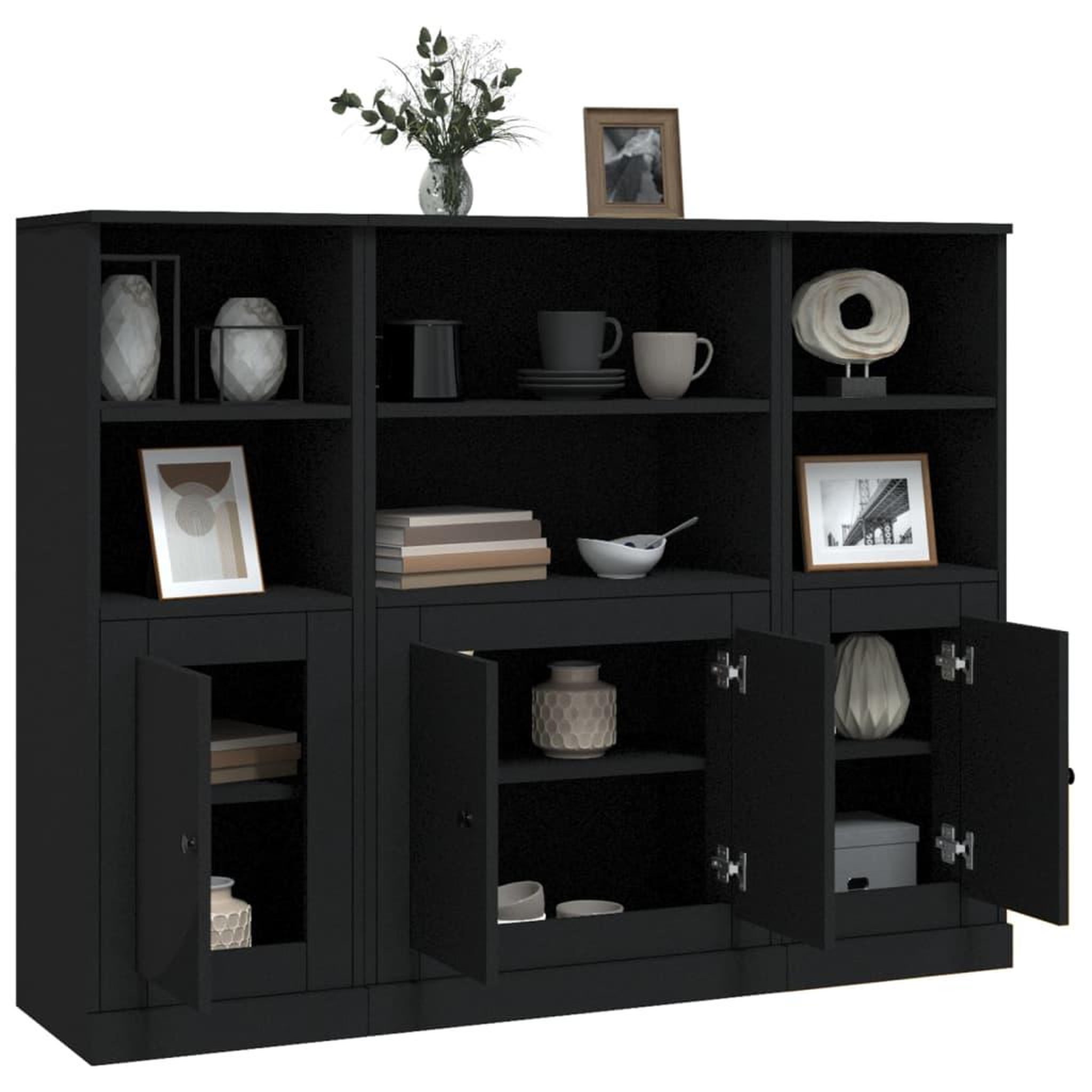 Voir la diapositive 5 : VIDAXL Buffets 3 pcs noir bois d'ingenierie