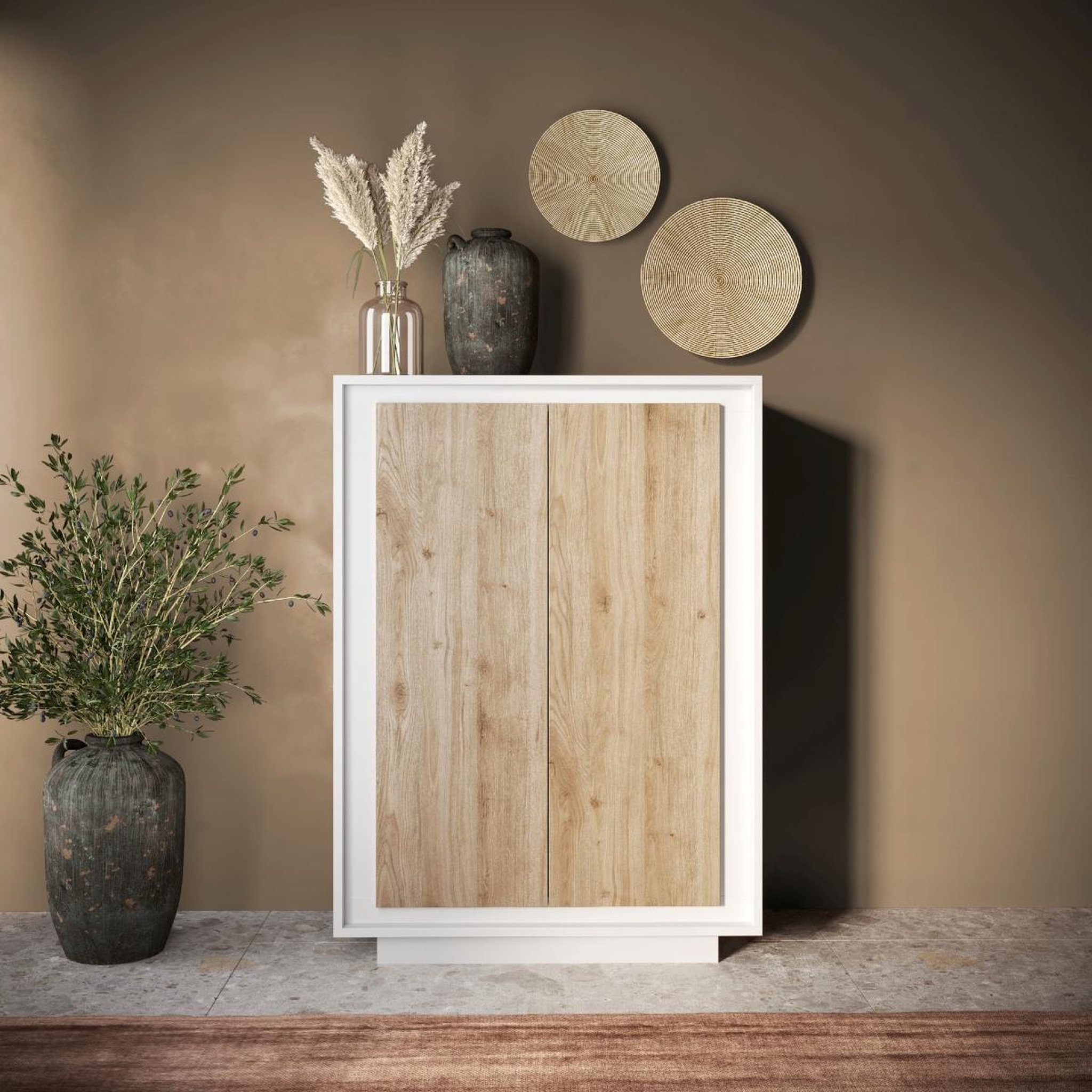 Voir la diapositive 2 : JLC KREATION Argentier-bar contemporain 2 portes bois et blanc yori