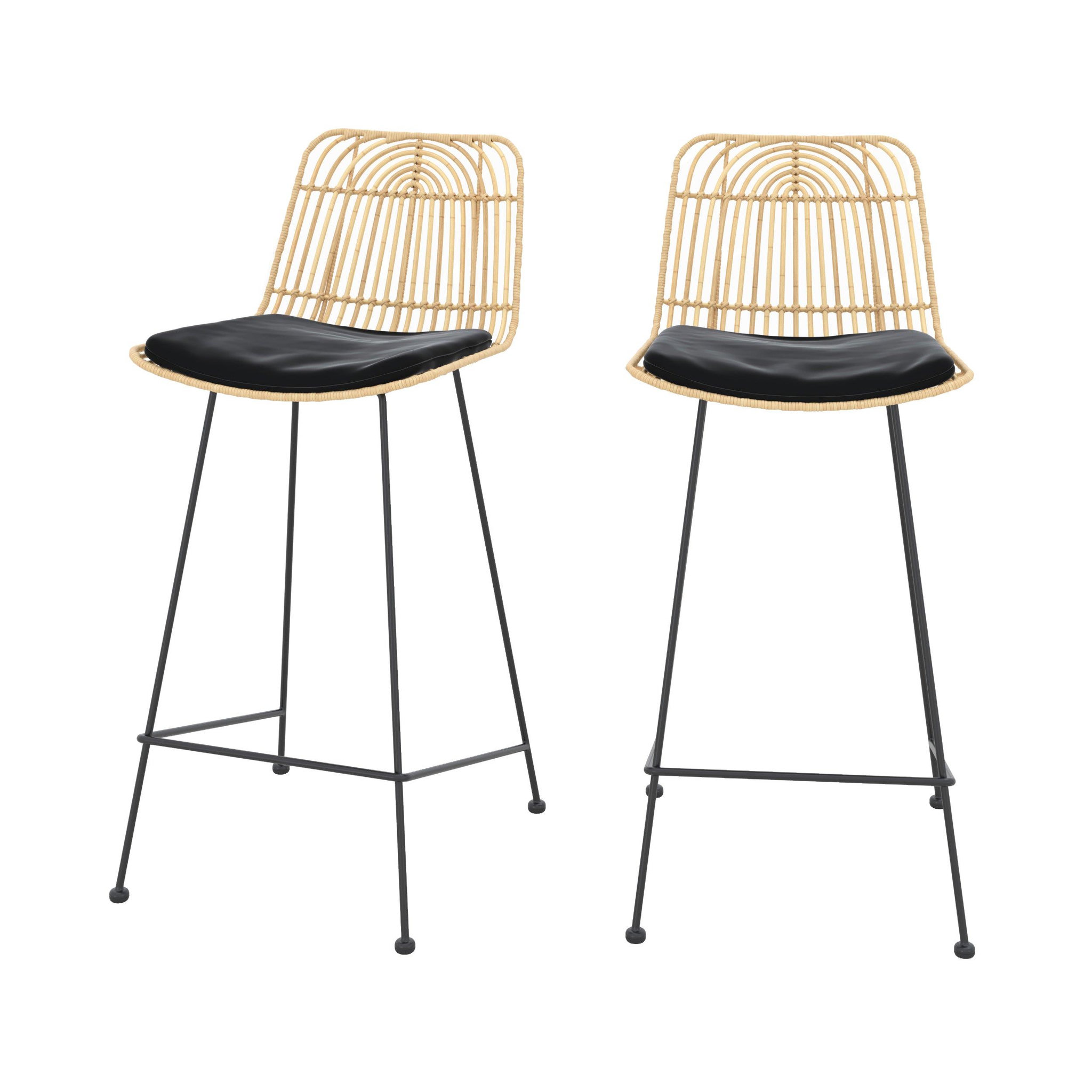 MAISON PAVANE Lot de 2 chaises pour îlot central 66 cm en rotin et noir-goa