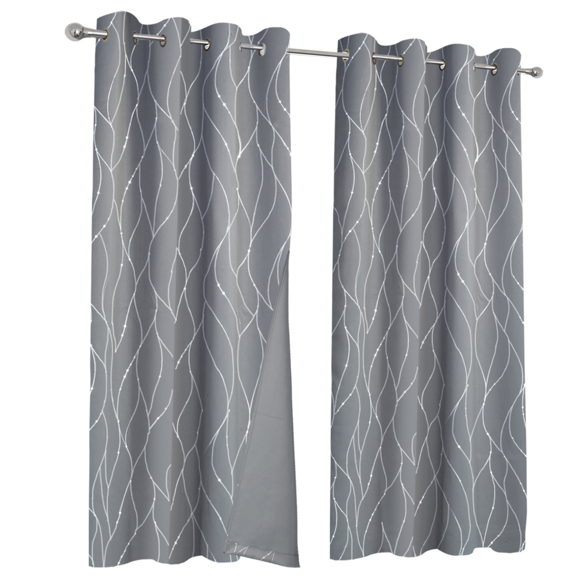 ID MARKET Lot de 2 rideaux thermiques gris anthracite motif courbe 140x240 cm