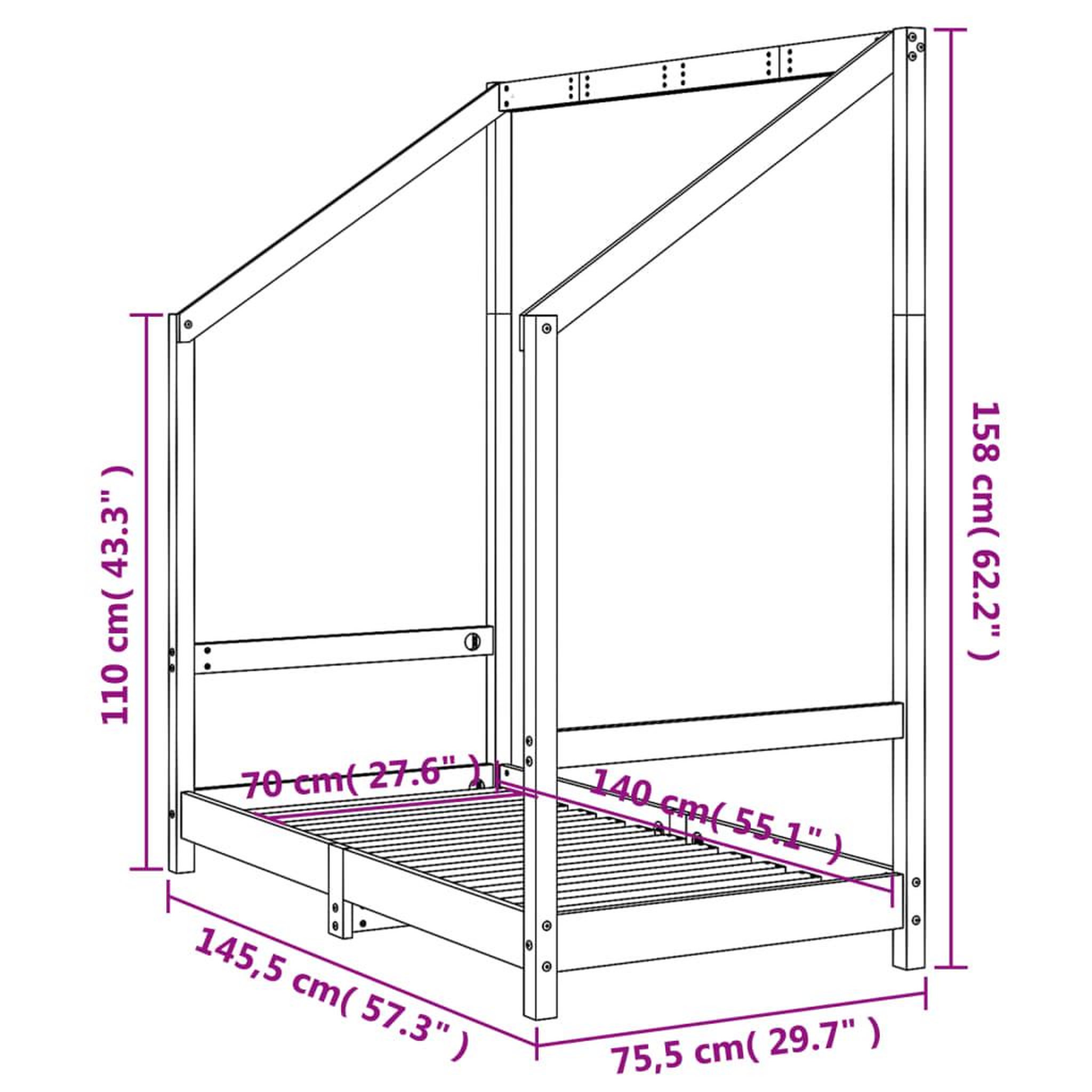 Voir la diapositive 6 : VIDAXL Cadre de lit pour enfant 70x140 cm bois de pin massif