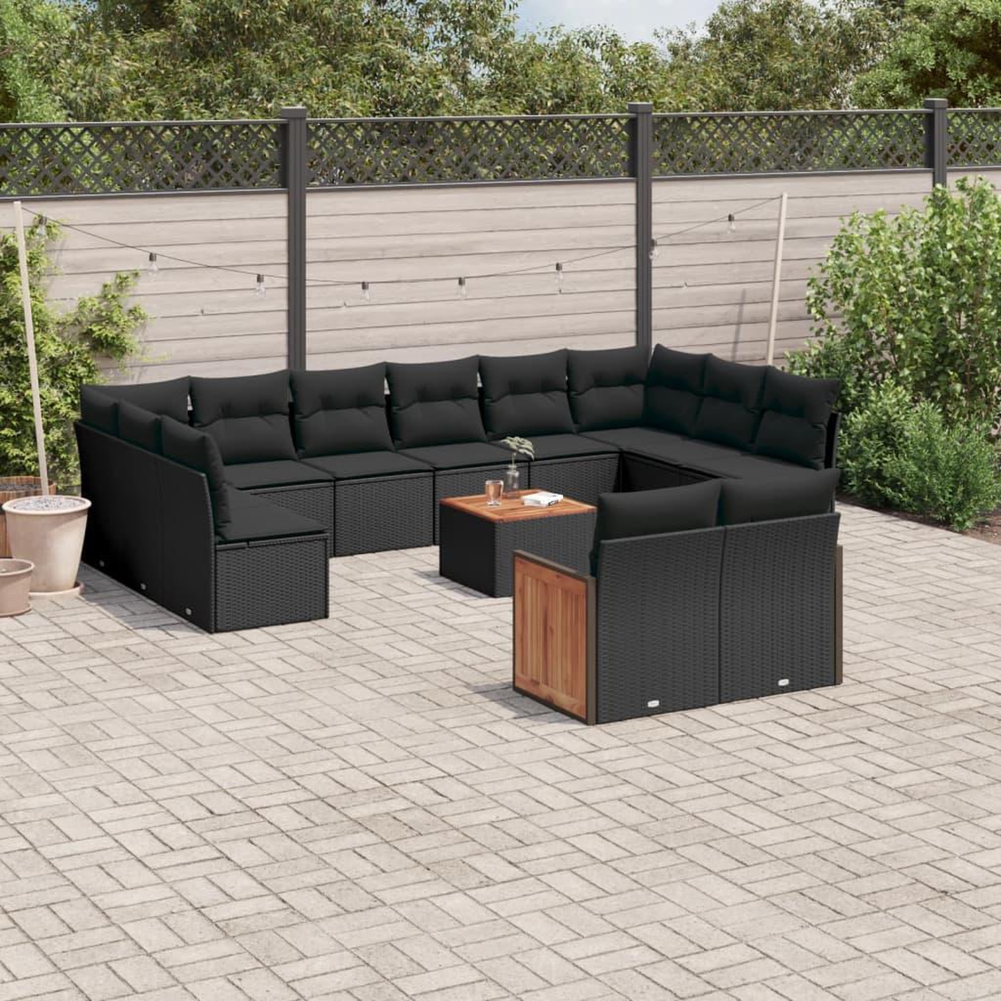 VIDAXL Salon de jardin avec coussins 13 pcs noir resine tressee
