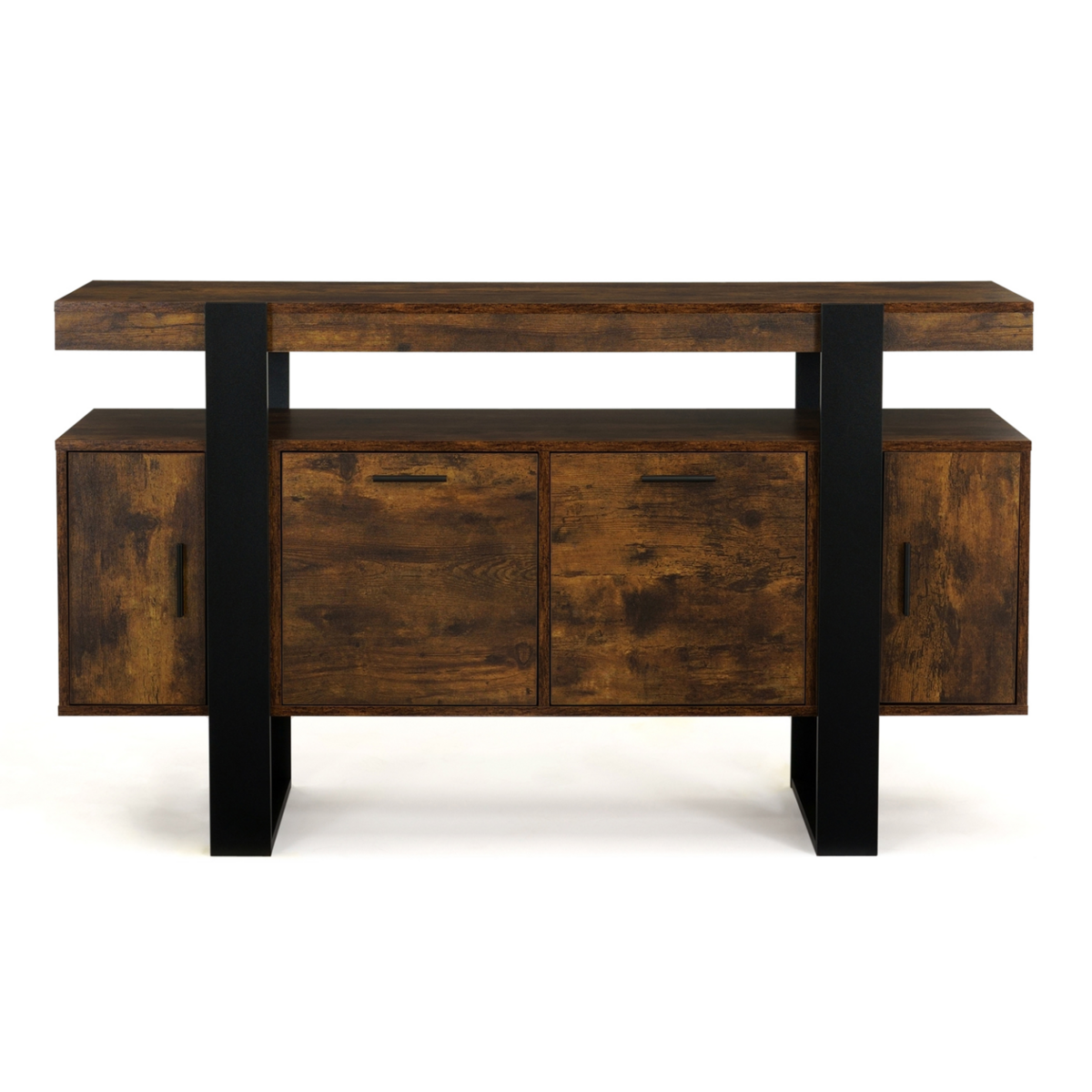 ID MARKET Buffet 140 cm PHOENIX 4 portes bois effet vieilli et noir