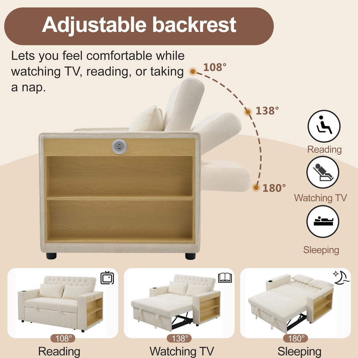 MERAX Canapé droit convertible 2 places tissu