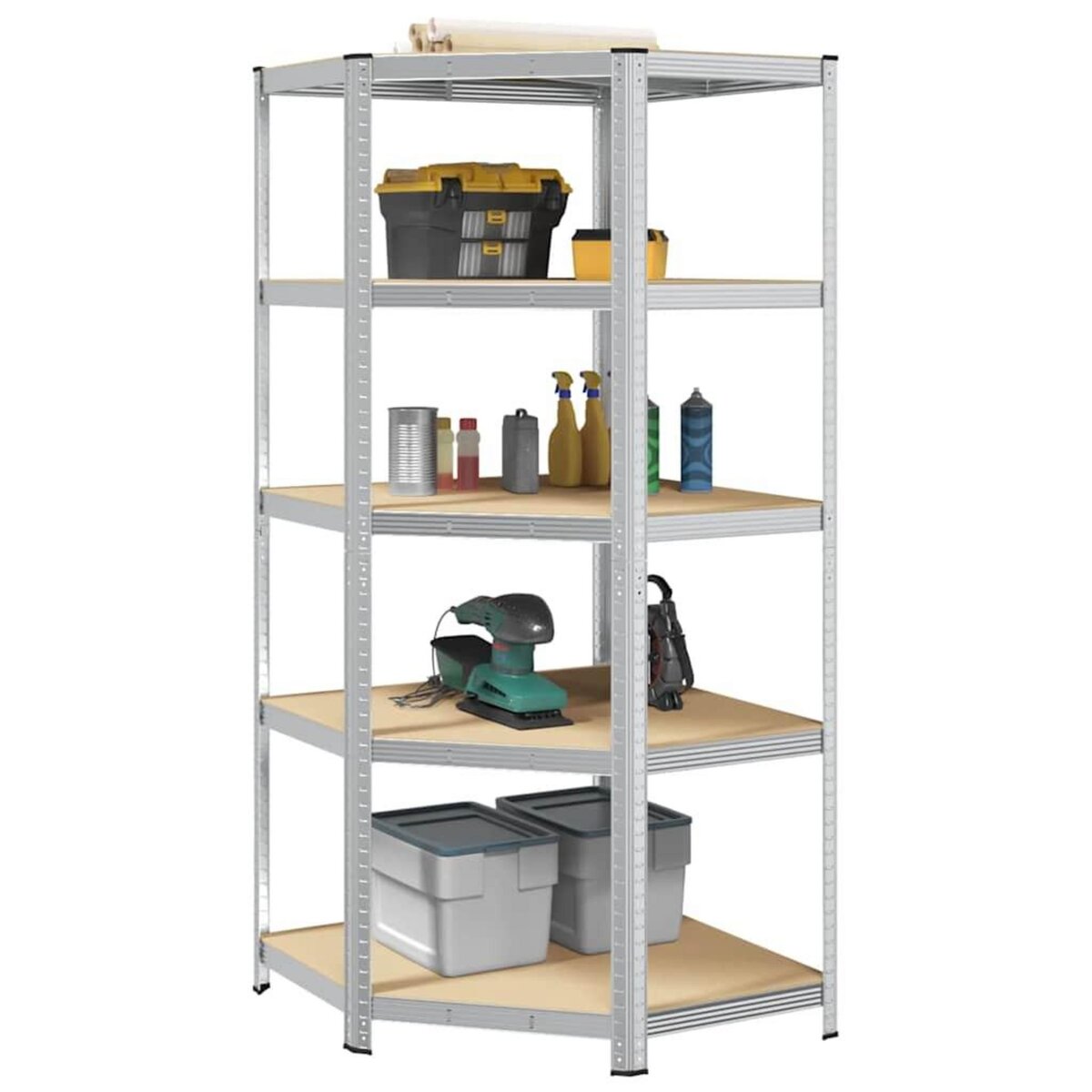 VIDAXL Etagere d'angle a 5 niveaux Argente Acier et bois d'ingenierie