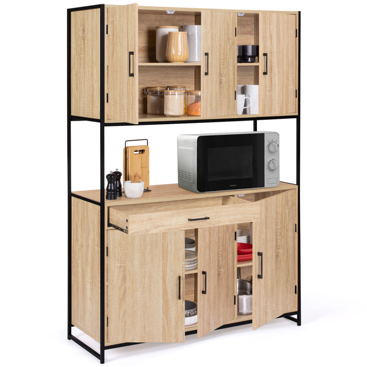 ID MARKET Buffet de cuisine 120 CM DETROIT meuble 6 portes design industriel + tiroir