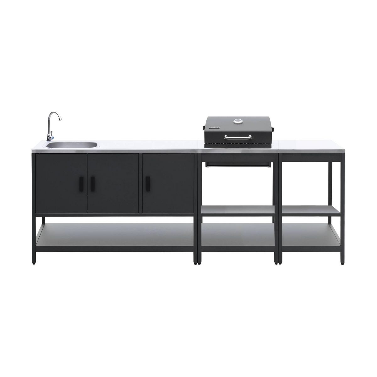 SWEEEK Cuisine extérieure Naxos 3 modules acier inoxydable avec barbecue au charbon