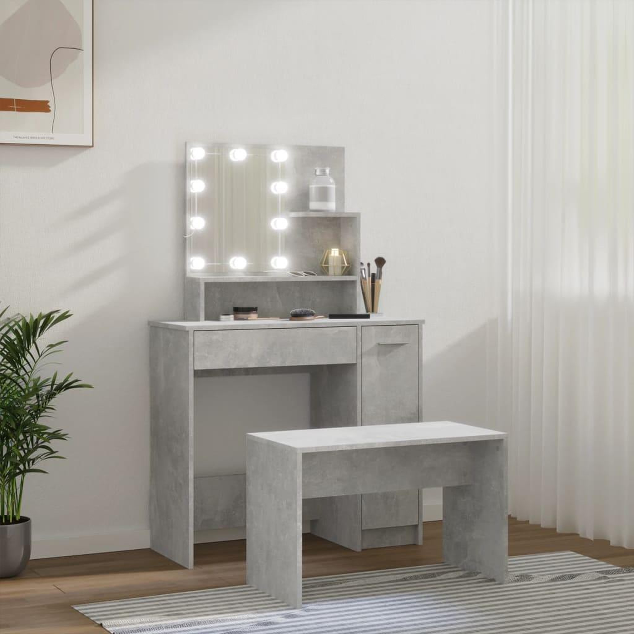 Voir la diapositive 4 : VIDAXL Ensemble de coiffeuse avec LED Gris beton Bois d'ingenierie