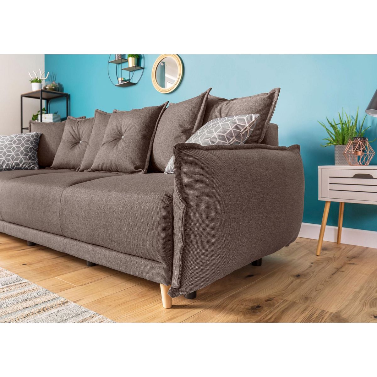 BEST MOBILIER Lena - canapé 3 places convertible - avec coffre - en tissu style scandinave