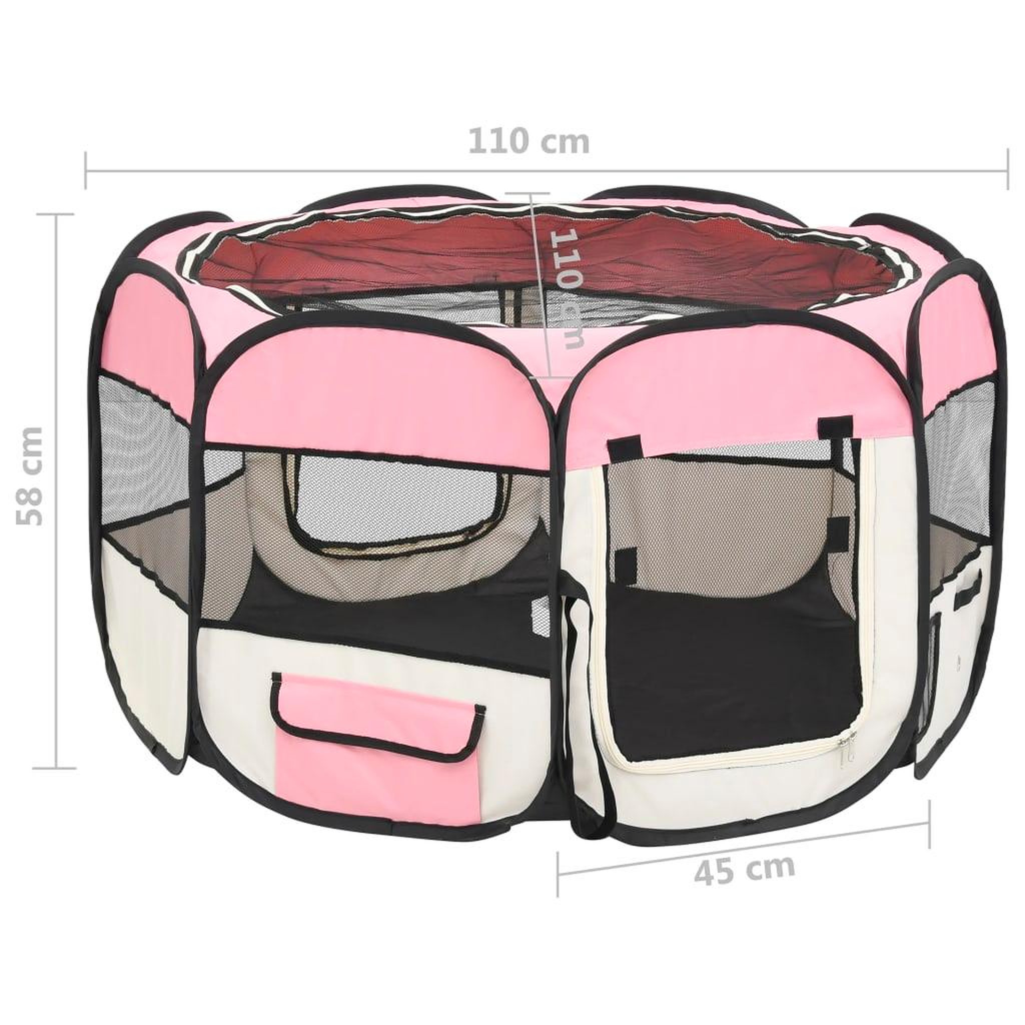 Voir la diapositive 6 : VIDAXL Parc pliable pour chien avec sac de transport Rose 110x110x58cm