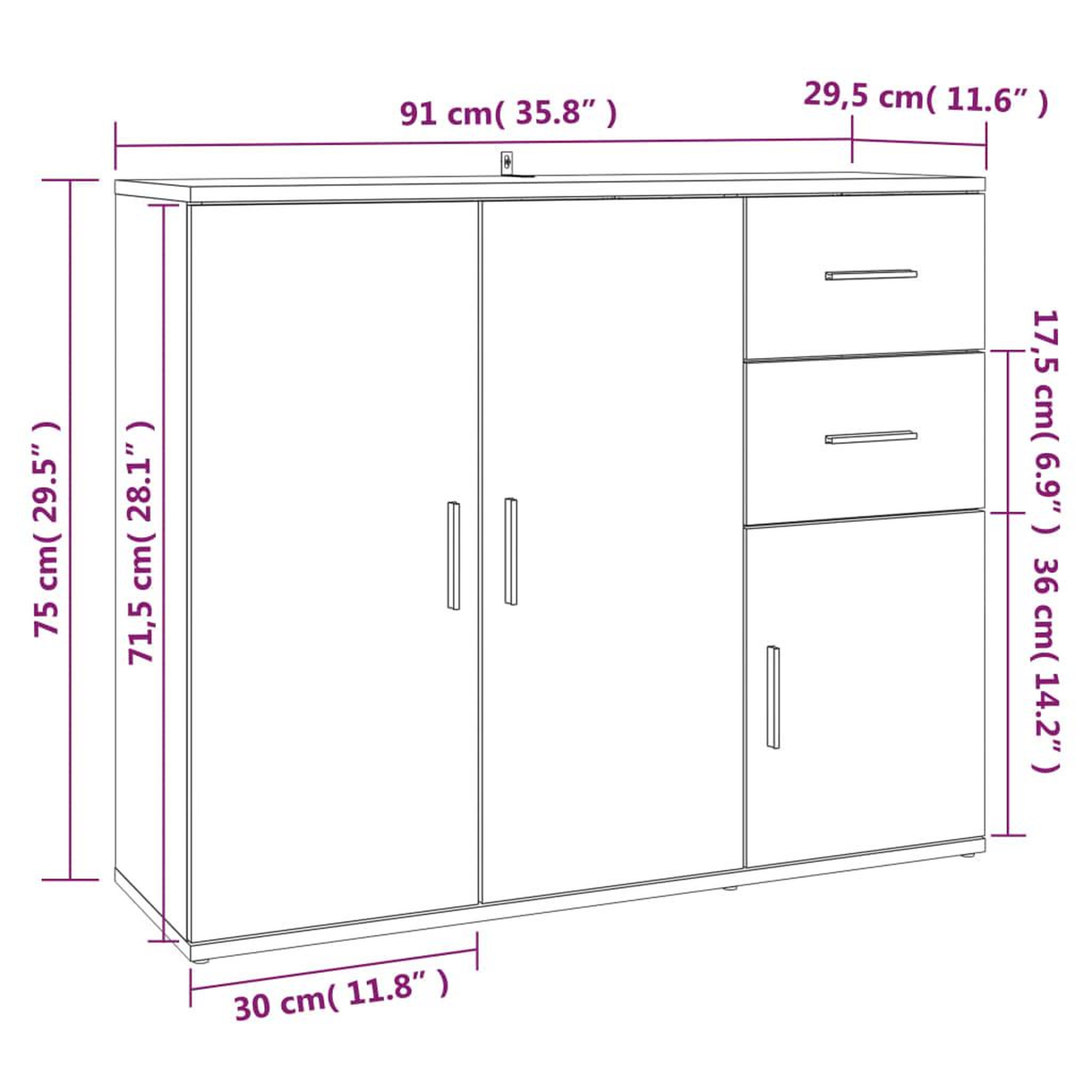 Voir la diapositive 6 : VIDAXL Buffet Gris beton 91x29,5x75 cm Bois d'ingenierie