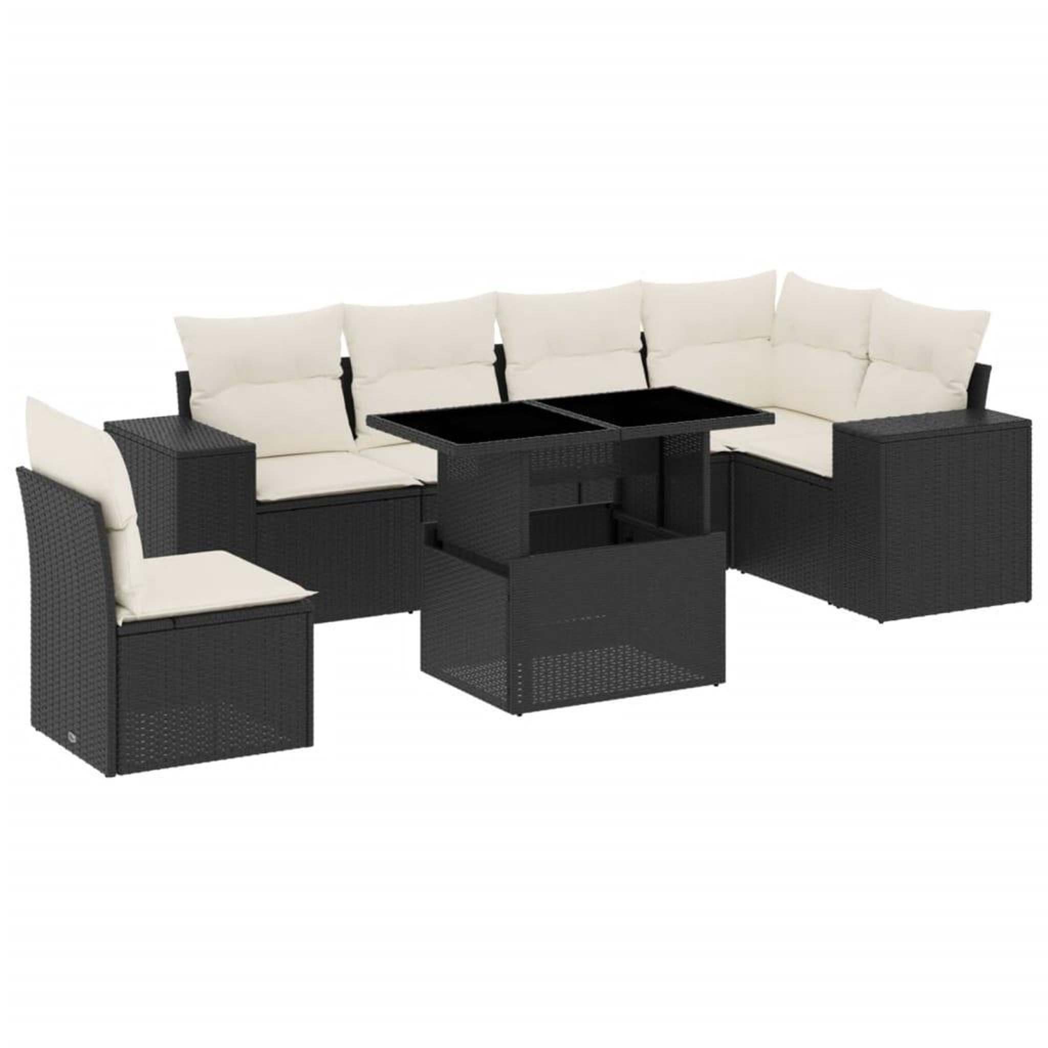 Voir la diapositive 2 : VIDAXL Salon de jardin 7 pcs avec coussins noir resine tressee