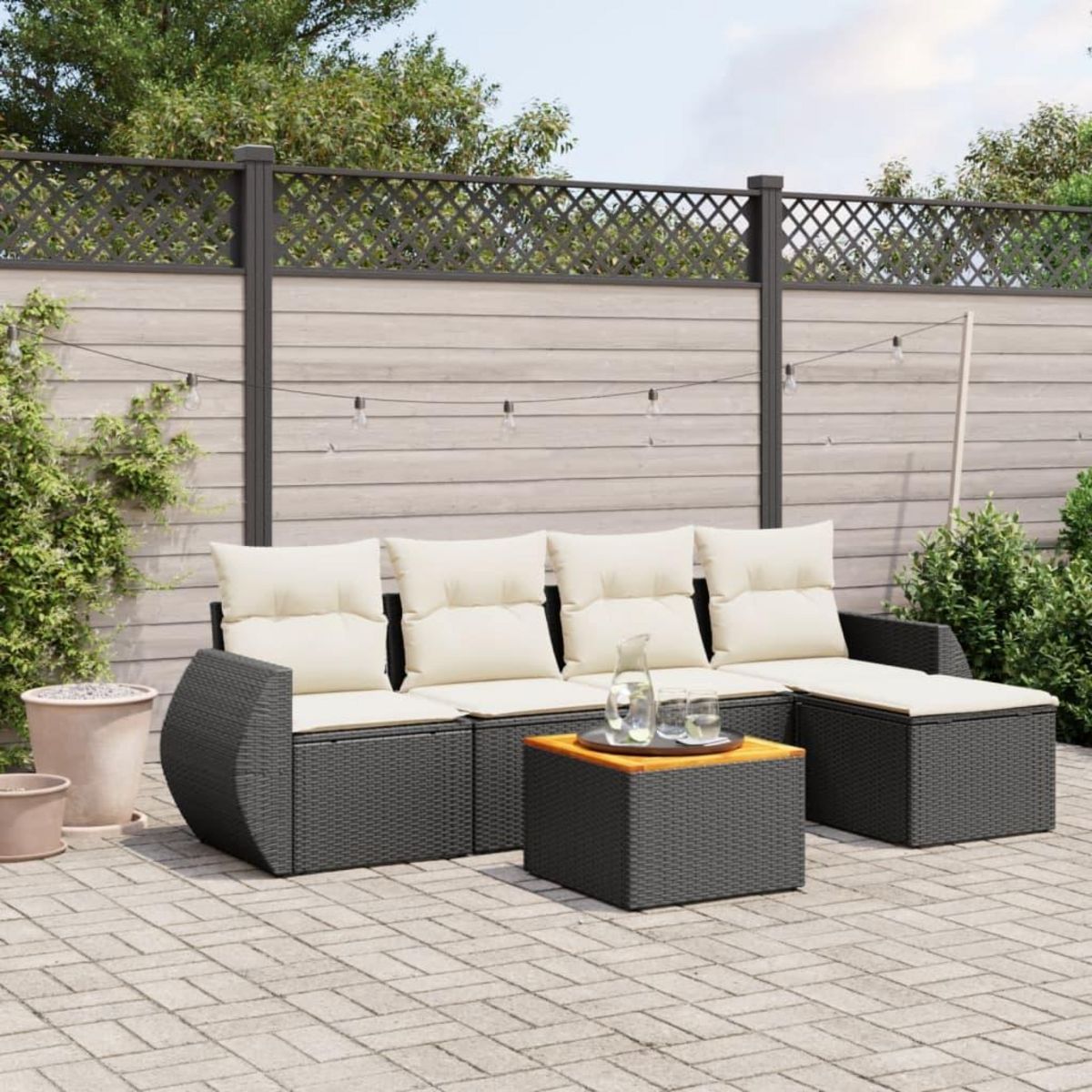 VIDAXL Salon de jardin 6 pcs avec coussins noir resine tressee