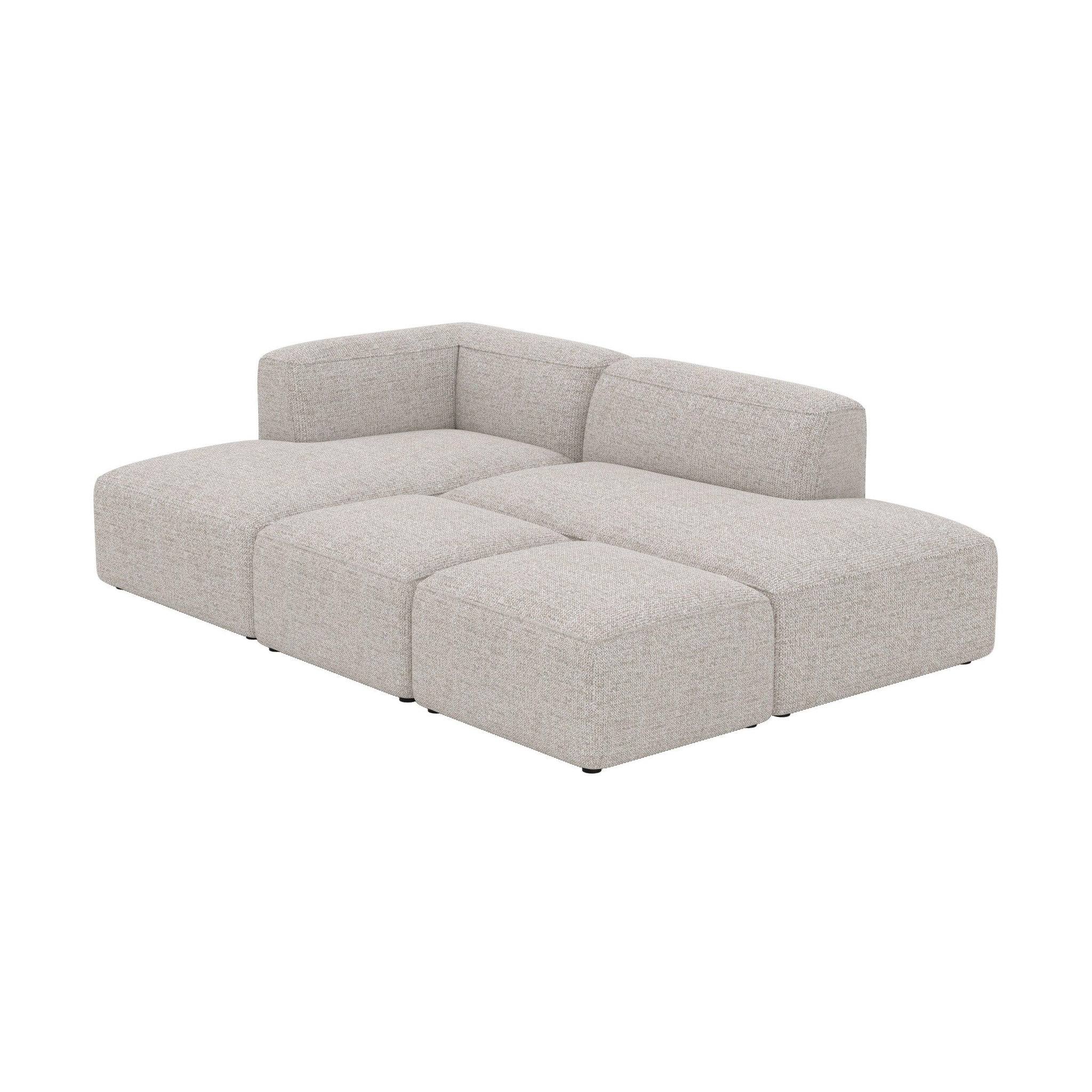 MAISON PAVANE Canapé d'angle gauche modulable, tissu beige 4 places, 2 poufs-hestia