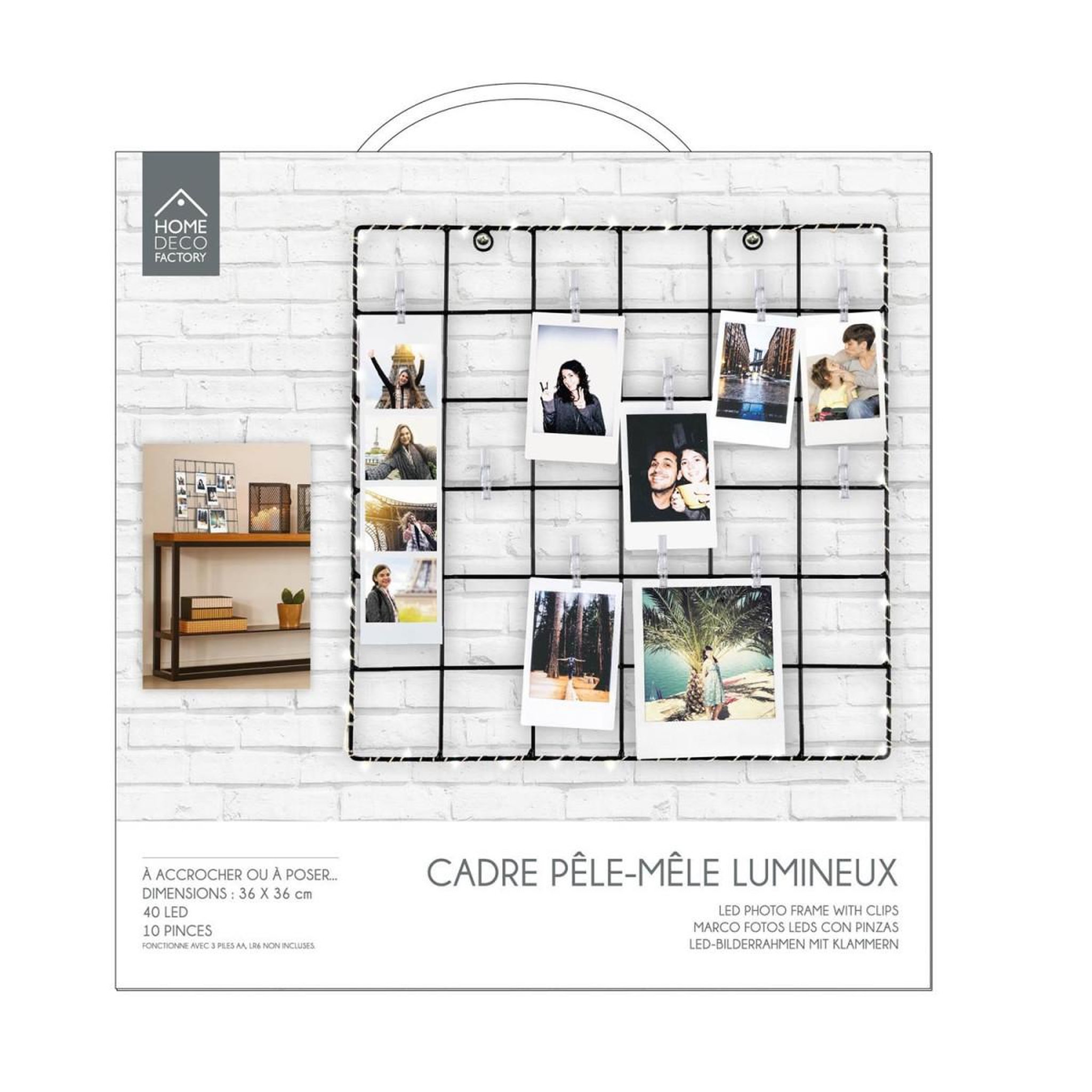 Voir la diapositive 2 : The Home Deco Factory Cadre photo pêle-mêle  lumineux  36cm noir