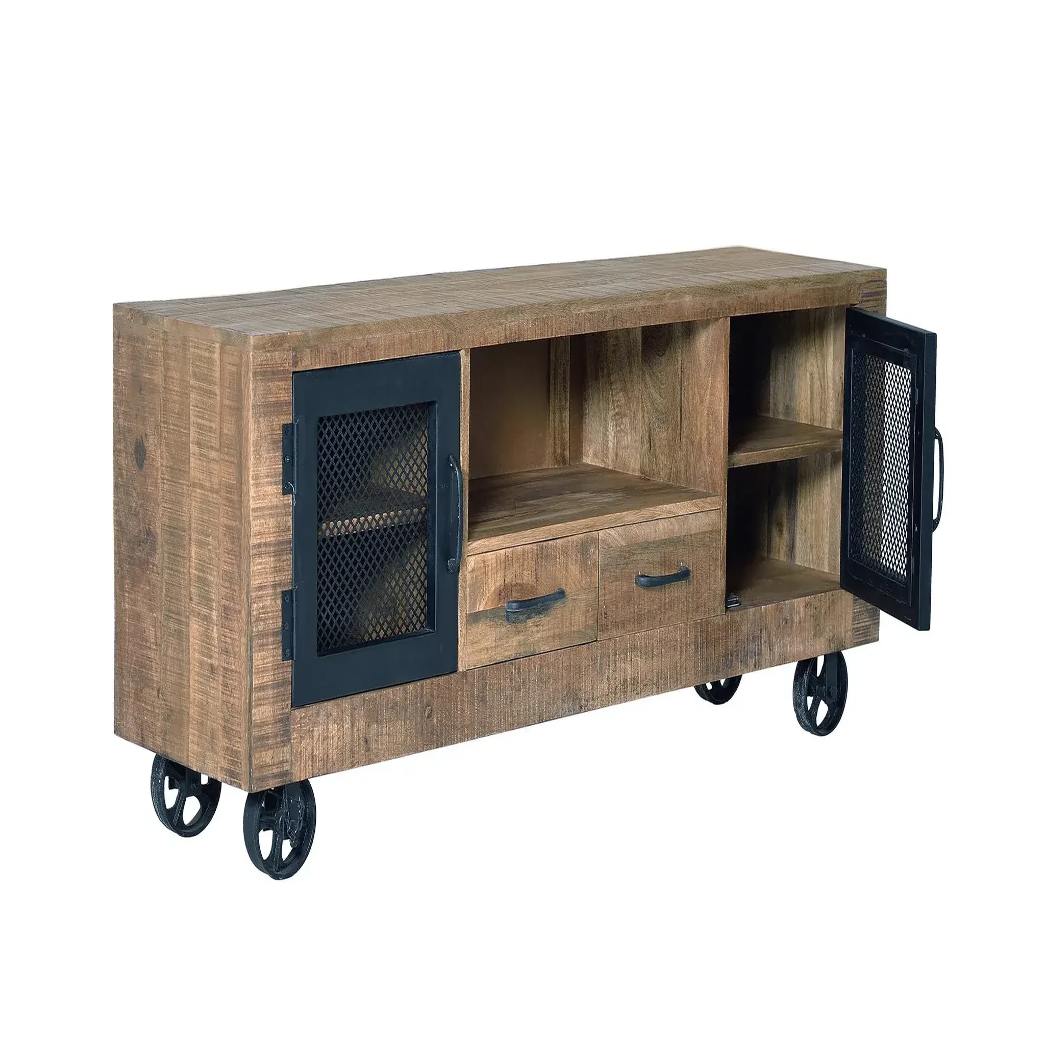 Voir la diapositive 2 : GINER Y COLOMER SL Meuble tv en bois de manguier et métal 150 cm style industriel moderne
