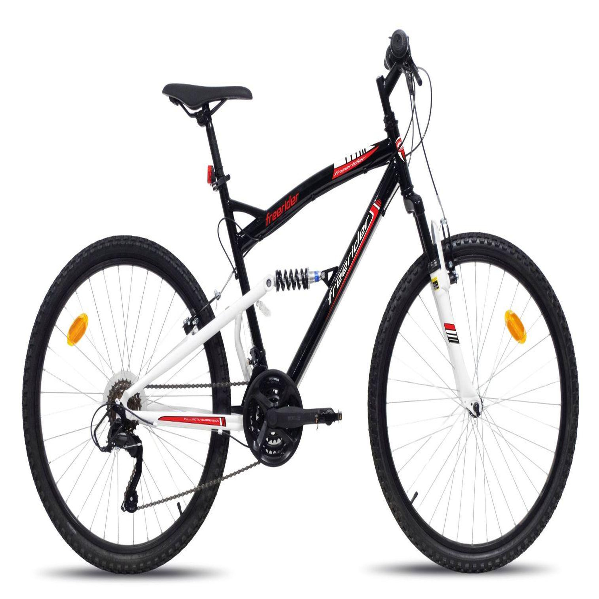 FREERIDER VTT 26'' - Vélo Tout Suspendu - 18 Vitesses - Poignées tournantes - Freins V-Brake en acier - Jantes Aluminium.